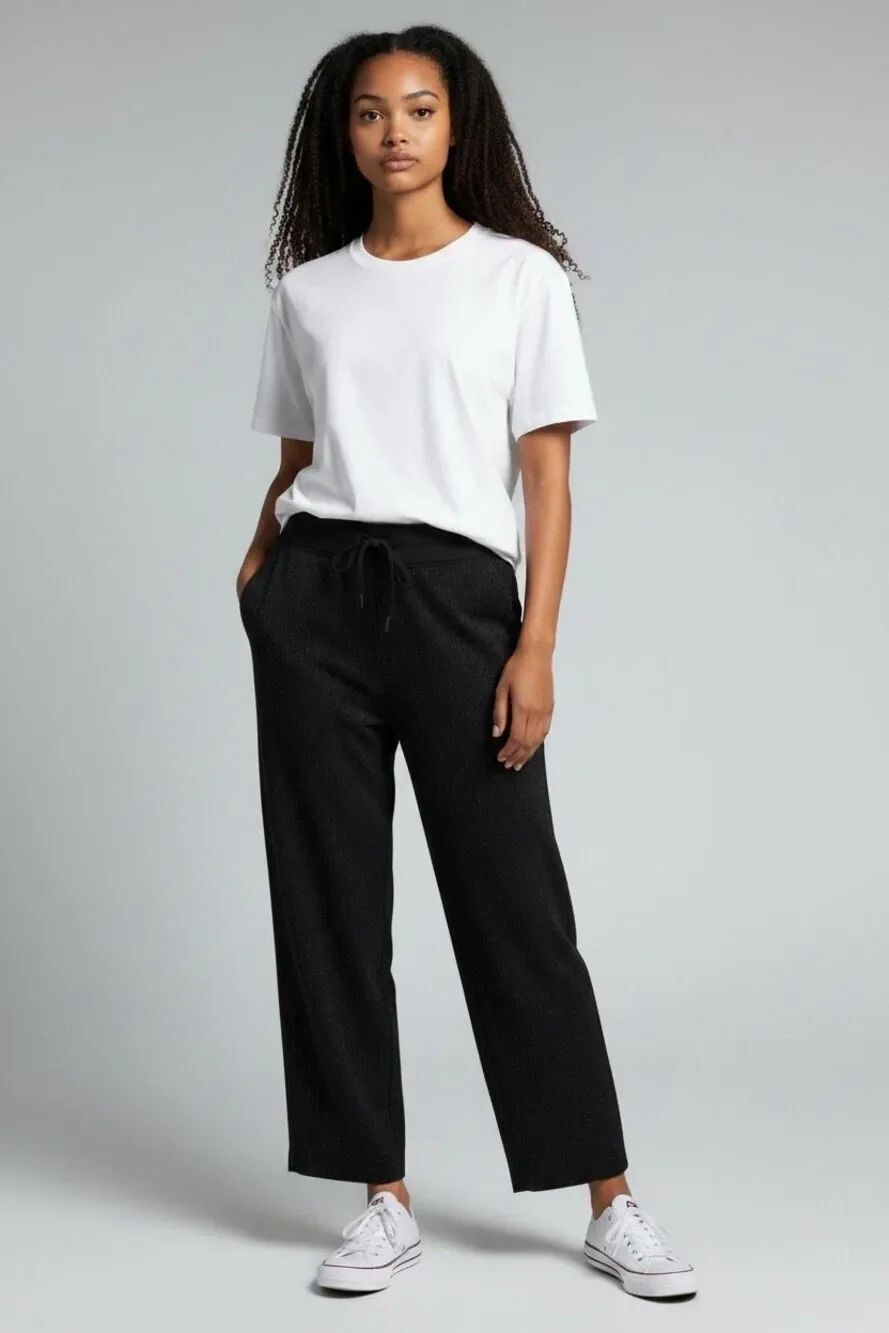 Collection PRIVEE? Drawstring Pant in Black with Silver Metallic Pinstripes NWT